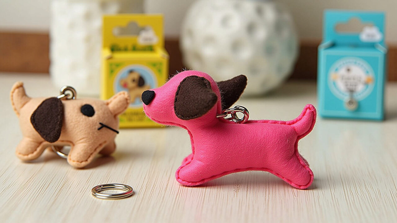 Lembrancinhas de aniversário com tema pet: chaveiros de feltro.