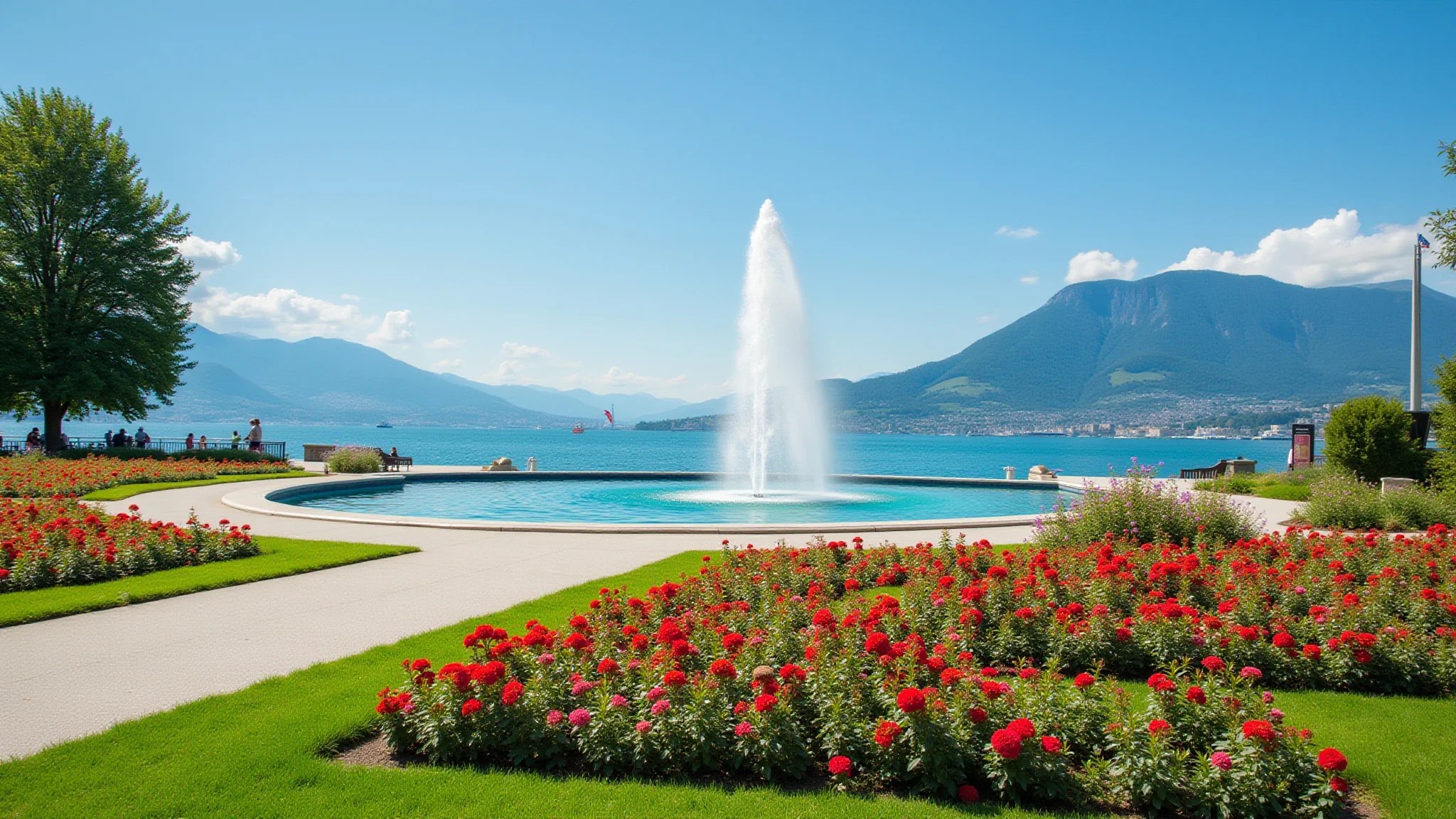 Lago de Genebra, Suíça, verão, Jet d'Eau, jardins vibrantes, atmosfera cosmopolita.