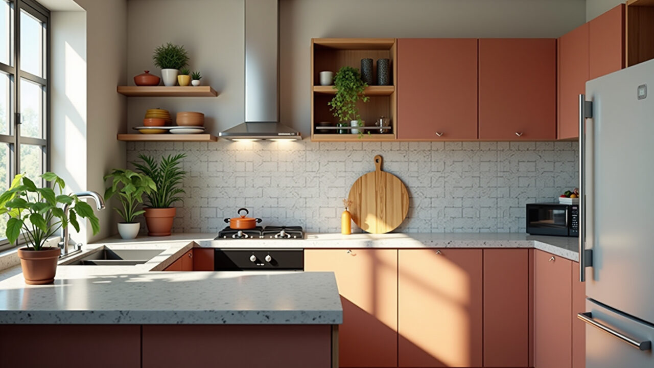 Decoração de cozinha personalizada com cores, objetos decorativos e plantas.