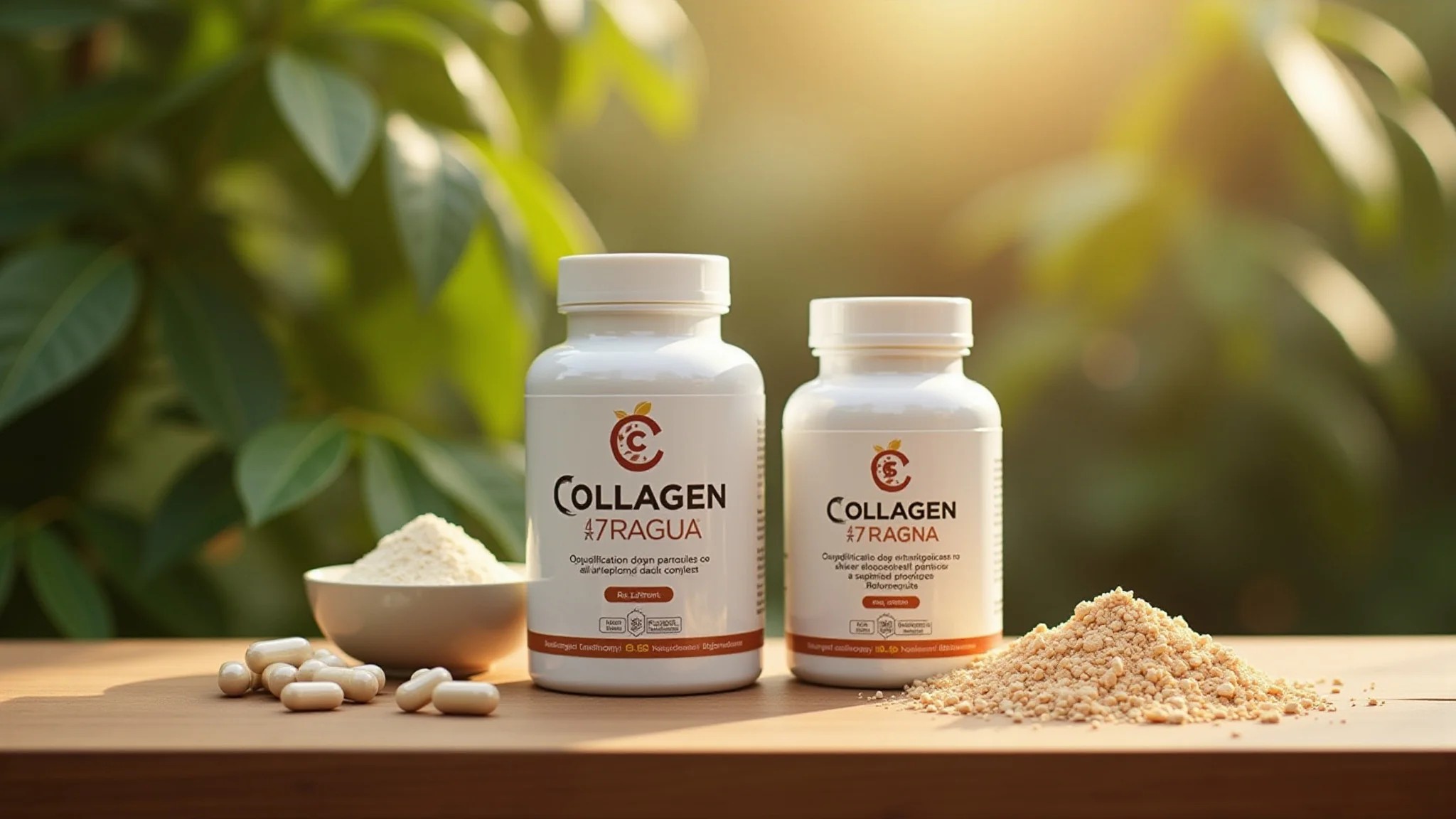 Variedade de suplementos de colágeno hidrolisado em embalagens diversas.