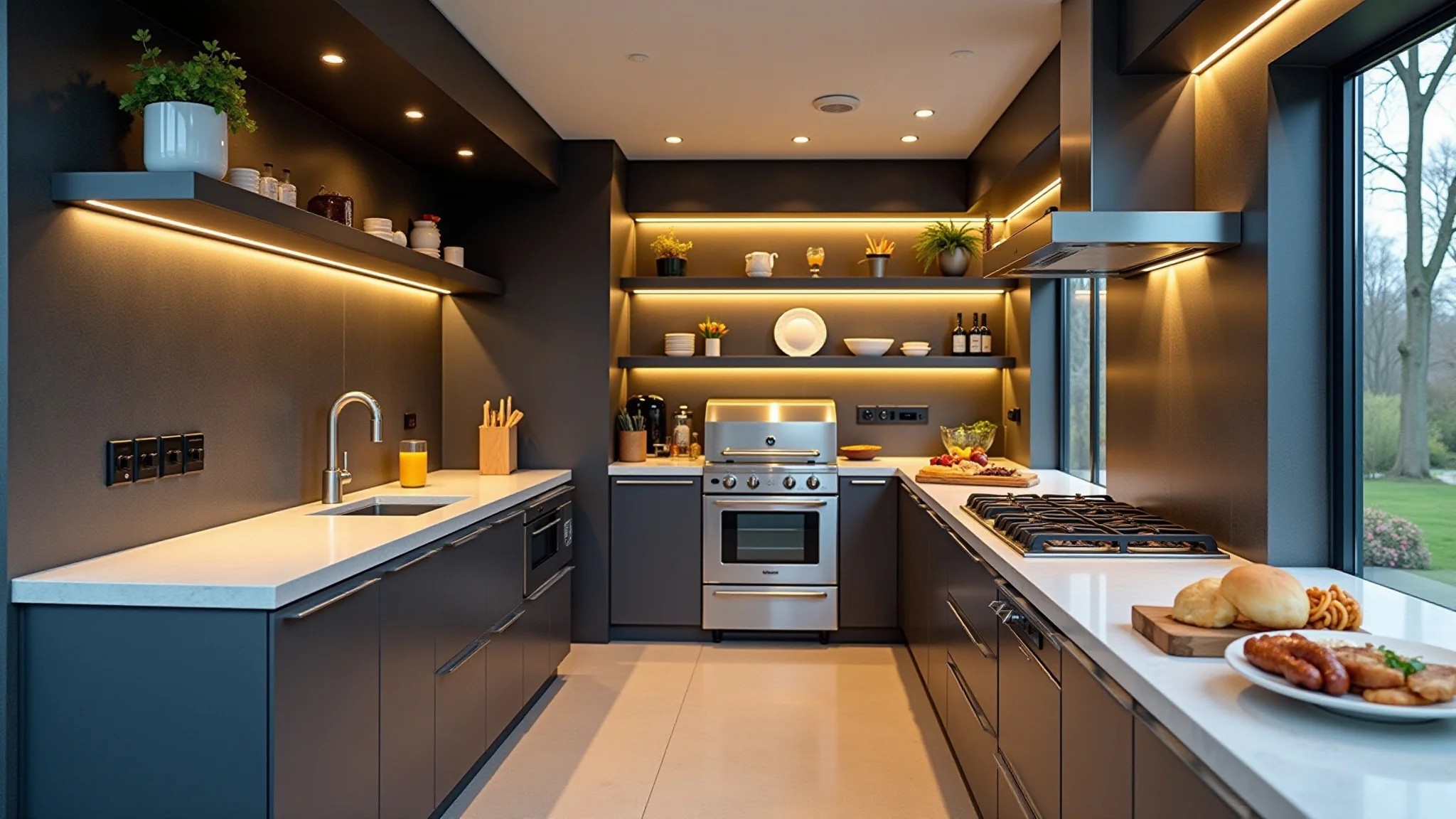 Área gourmet compacta com churrasqueira e cozinha integrada, soluções inteligentes.