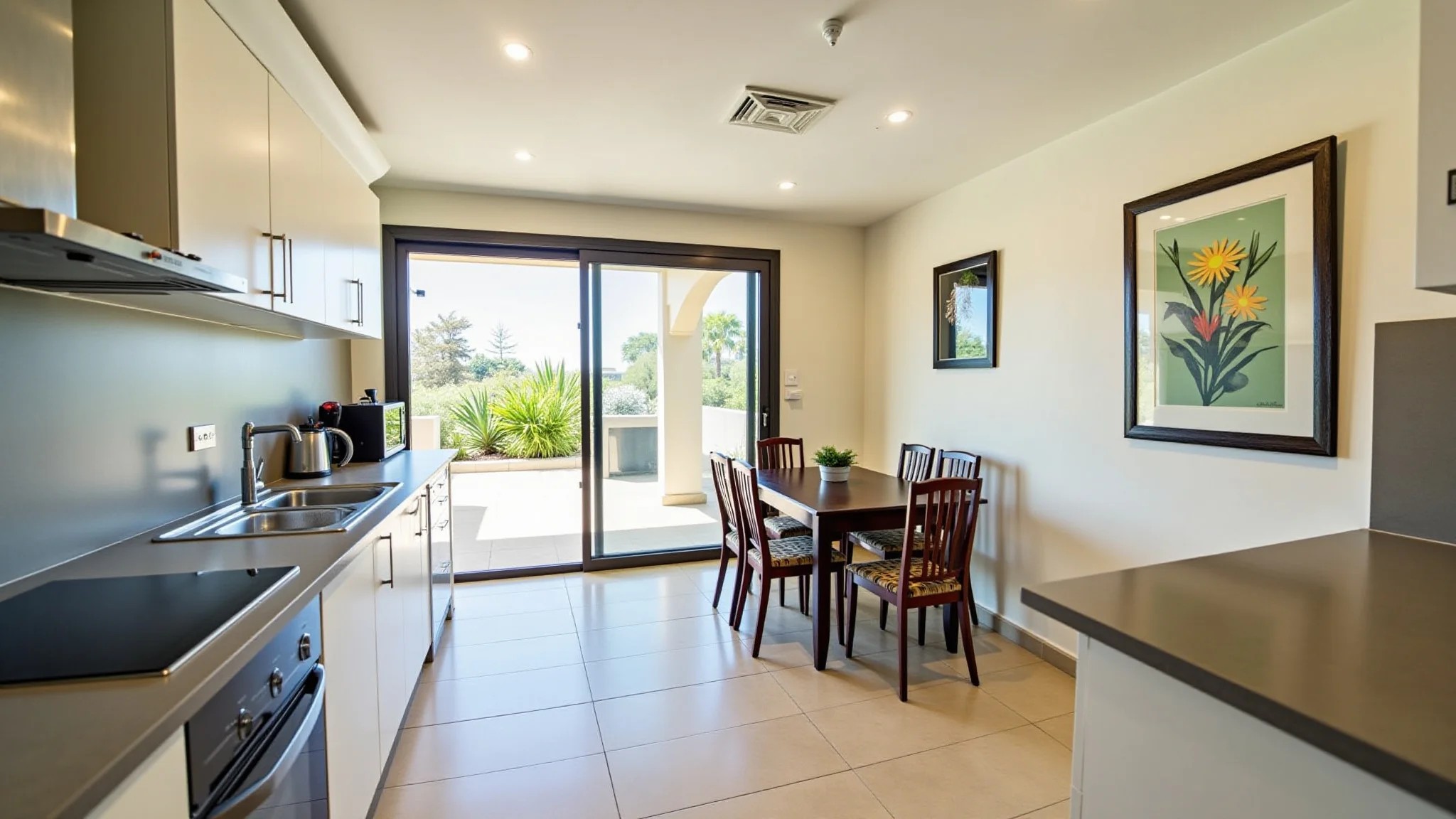 Cozinha compacta com espaço de jantar integrado, design funcional e decoração brasileira.