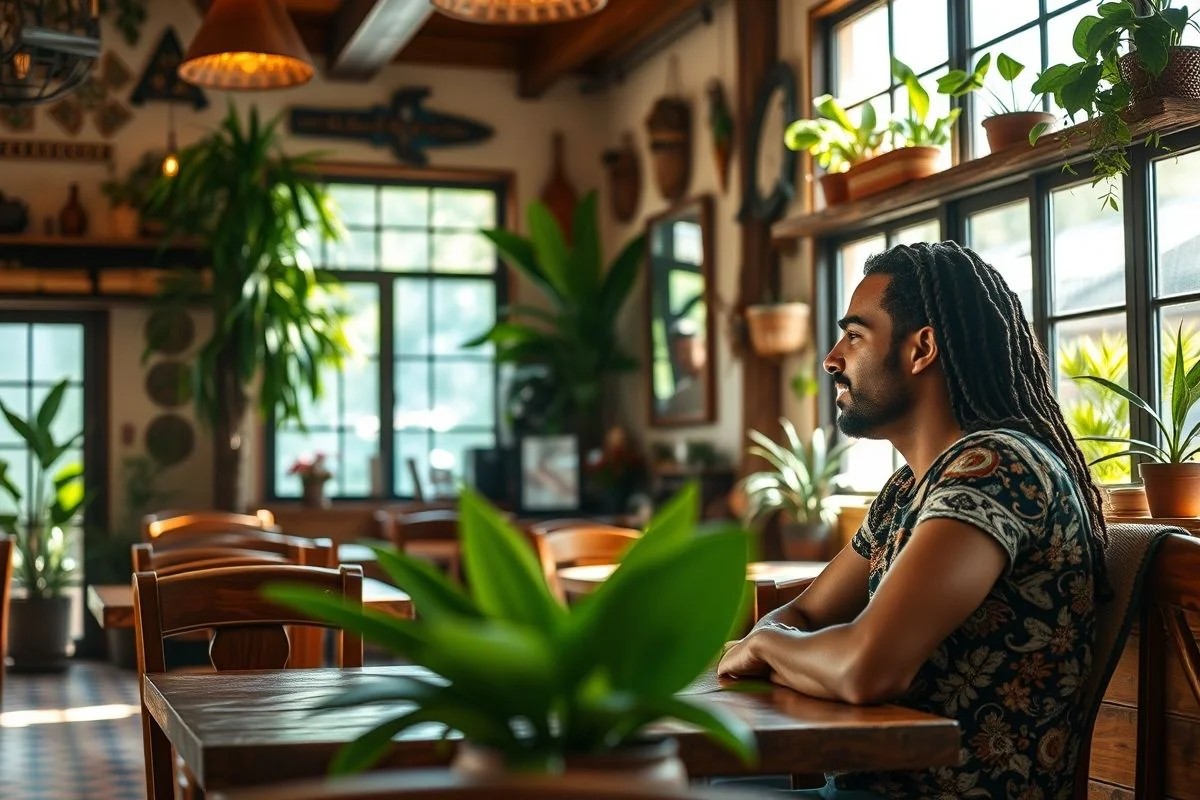 Casal brasileiro conversando abertamente em café, comunicação.