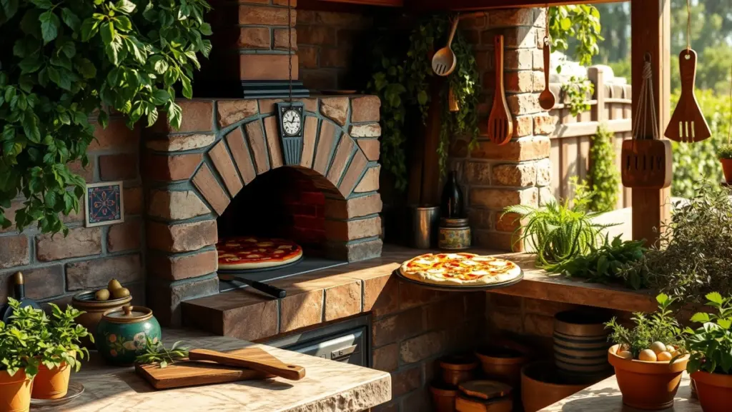 Cozinha Gourmet Externa com Forno de Pizza: Sabores Italianos no Quintal