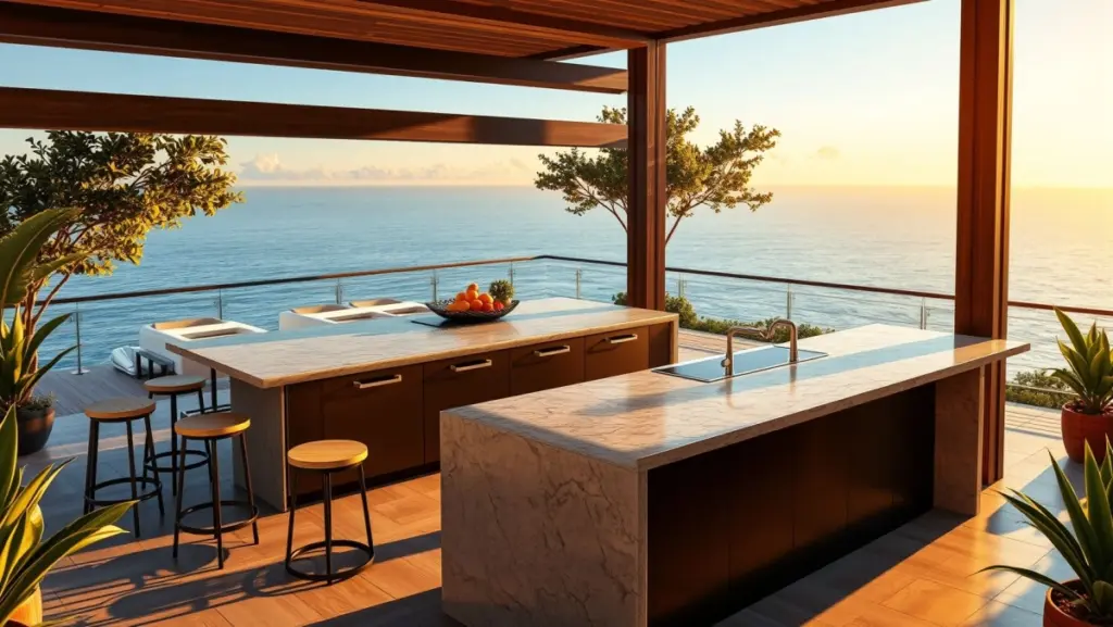 Cozinha Gourmet Externa com Ilha Central: Funcionalidade e Convivência