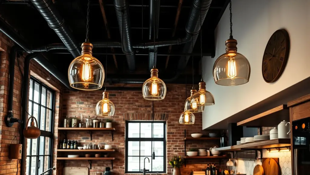 Cozinha Industrial Moderna: Eletrodutos Aparentes e Iluminação Estratégica