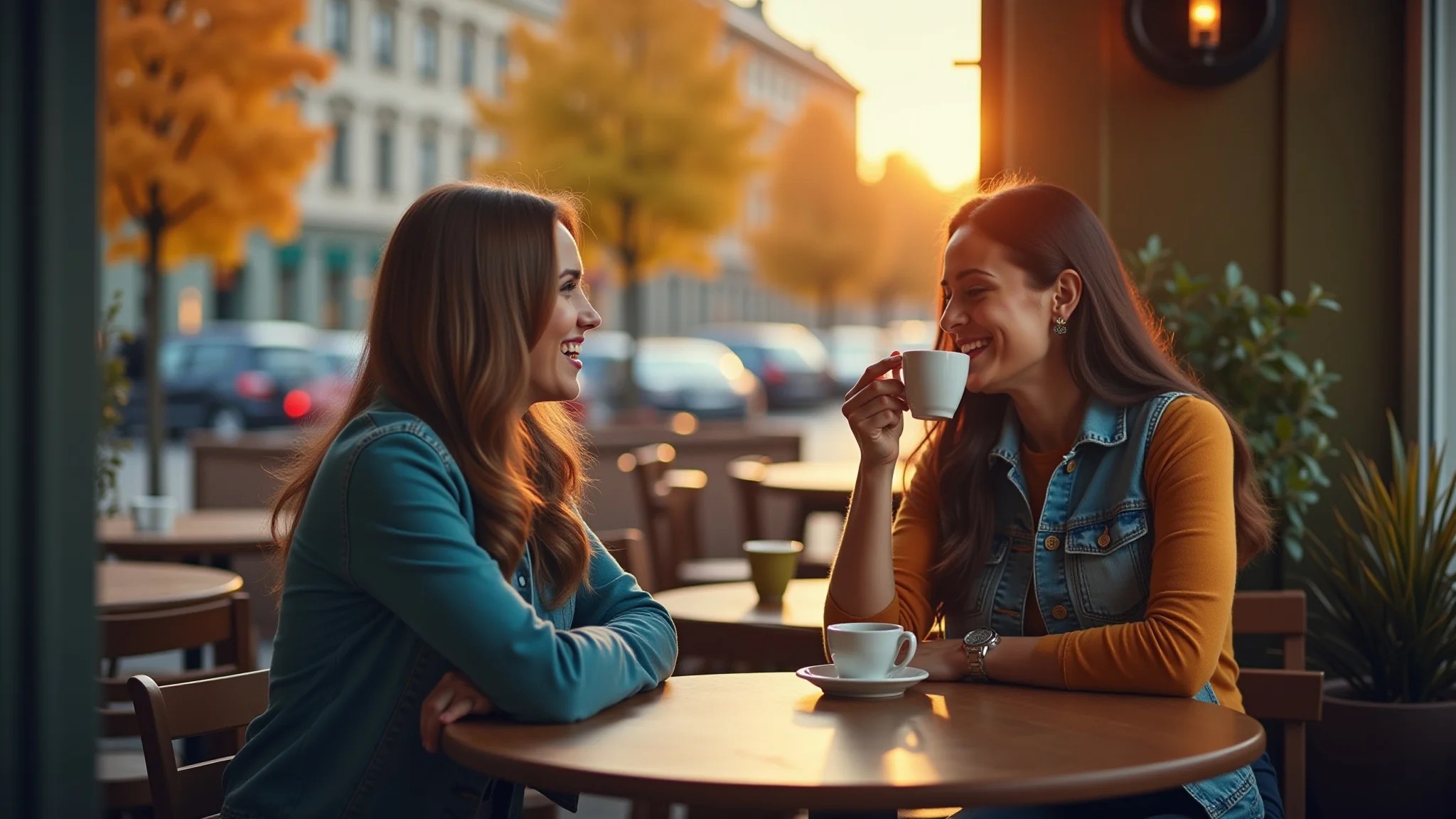 Mulher aproveitando café em café aconchegante em Praga no outono.