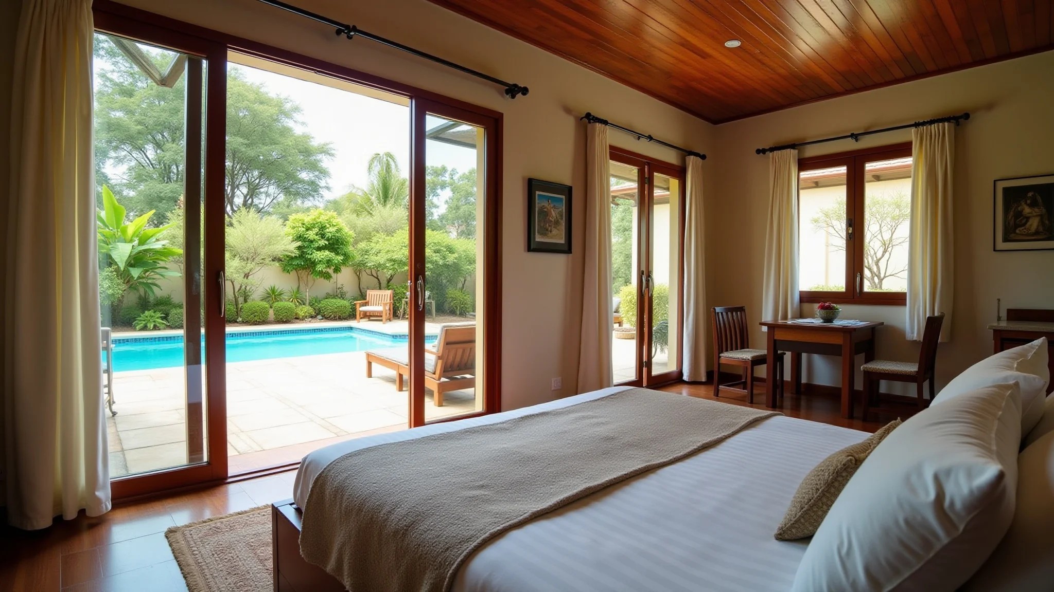 Pousada aconchegante em Bonito com piscina e jardim, design brasileiro.