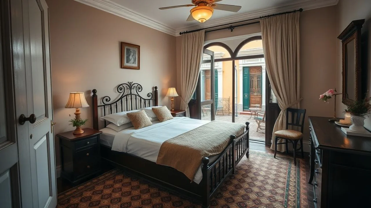 Quarto de hotel aconchegante no Pelourinho, Salvador.