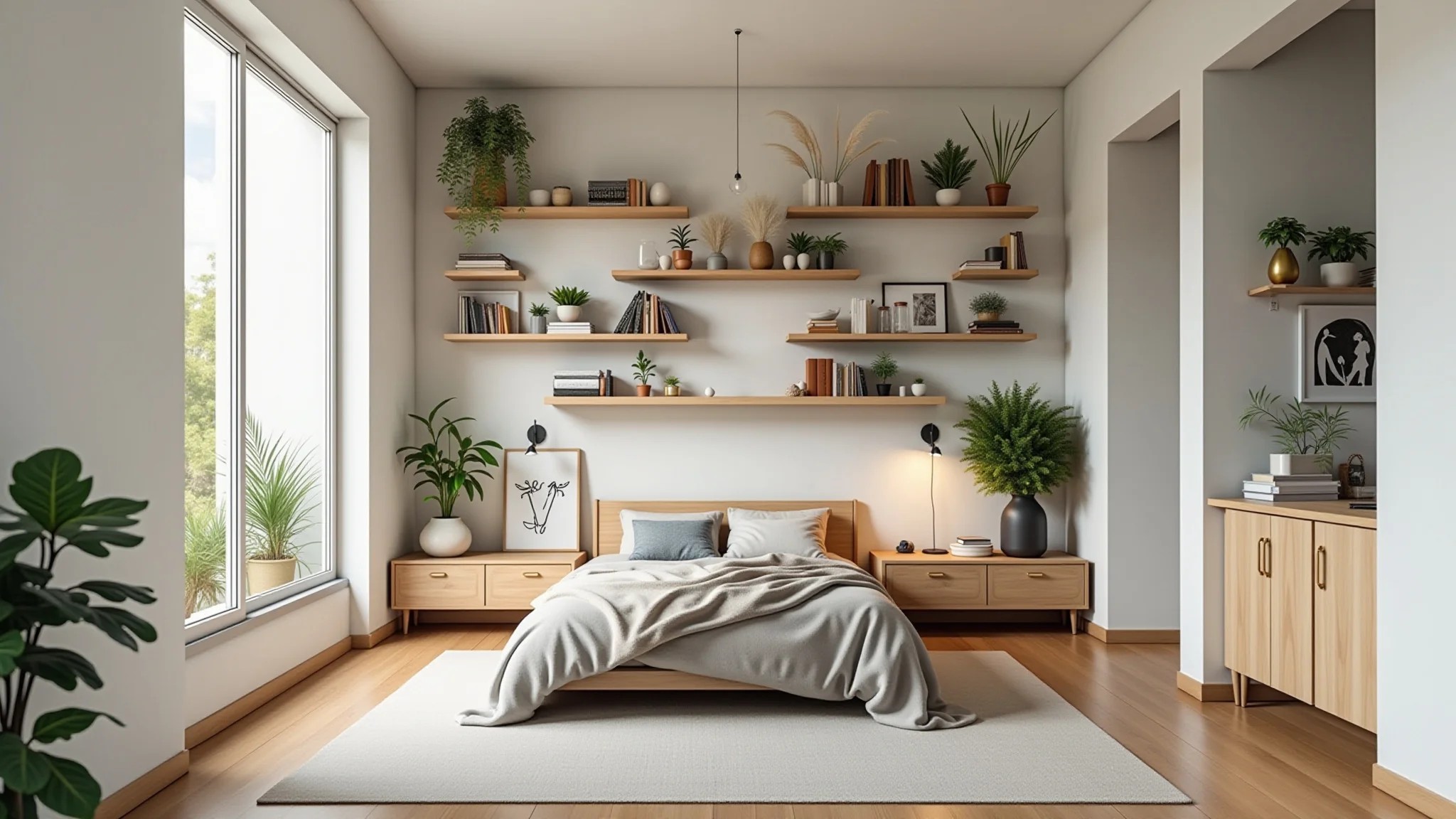 Nichos e prateleiras criativas em quarto Tumblr com decoração brasileira.