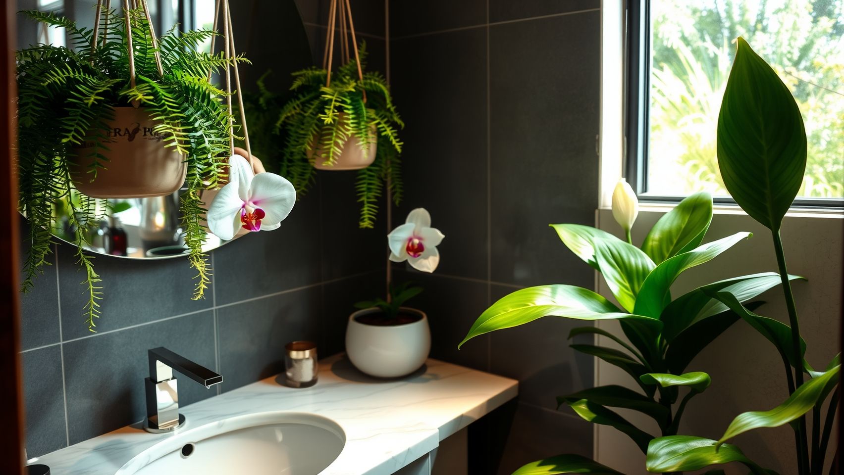 Plantas para banheiro pequeno: samambaia, orquídea e lírio da paz. Dicas para criar um ambiente relaxante e agradável.