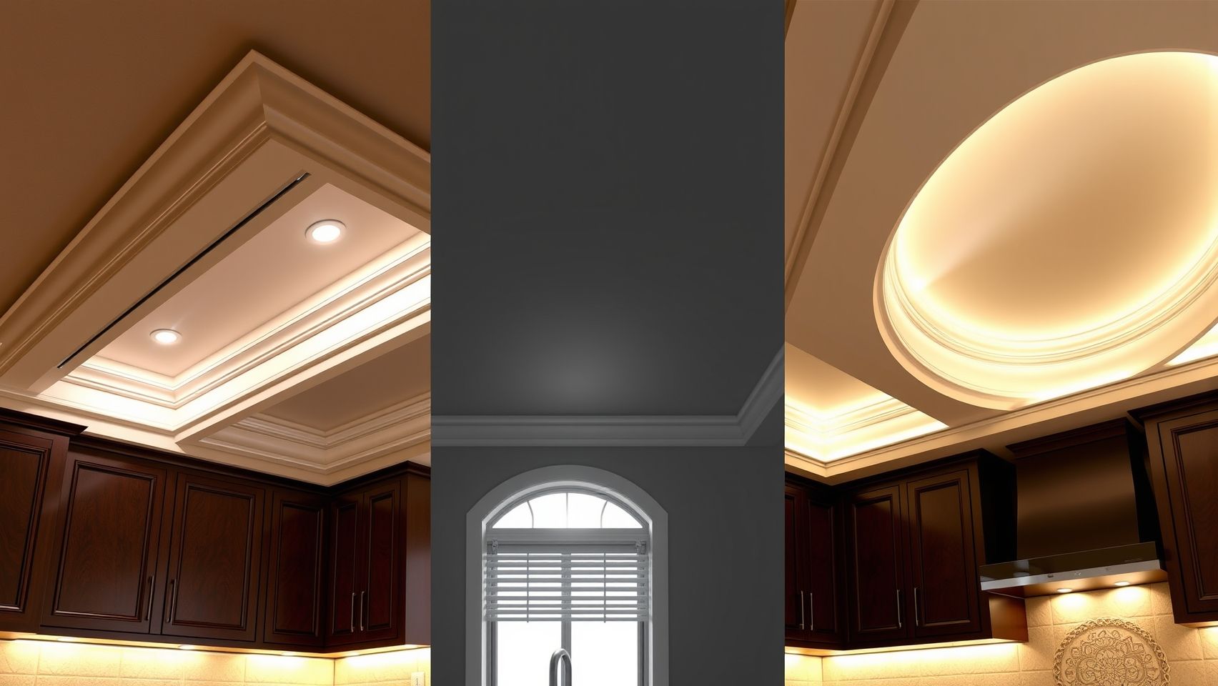 Tipos de sanca de gesso para cozinha: aberta, fechada e invertida. Guia de iluminação e design.