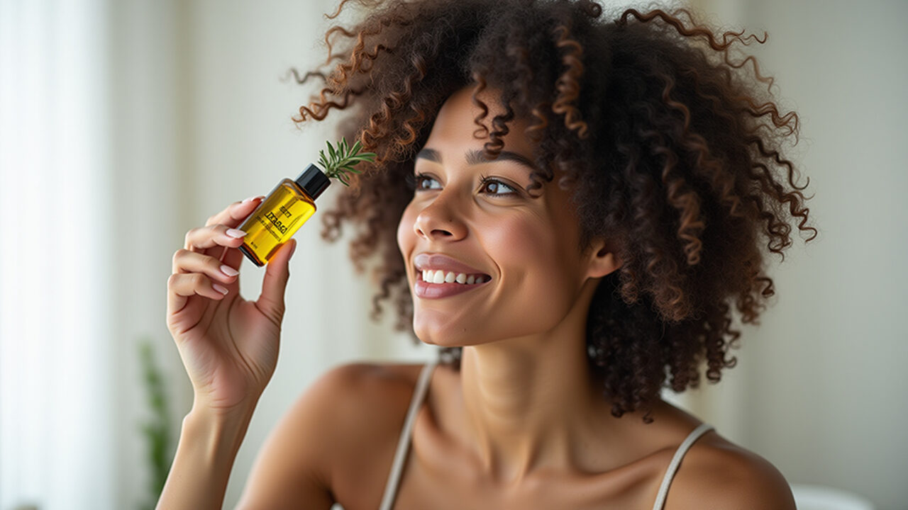 Óleo de alecrim para cabelo cacheado: hidratação e controle do frizz.