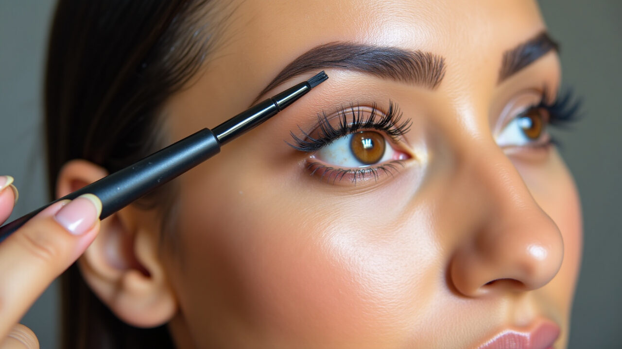 Sobrancelhas bem definidas realçando o olhar em maquiagem para olhos redondos.