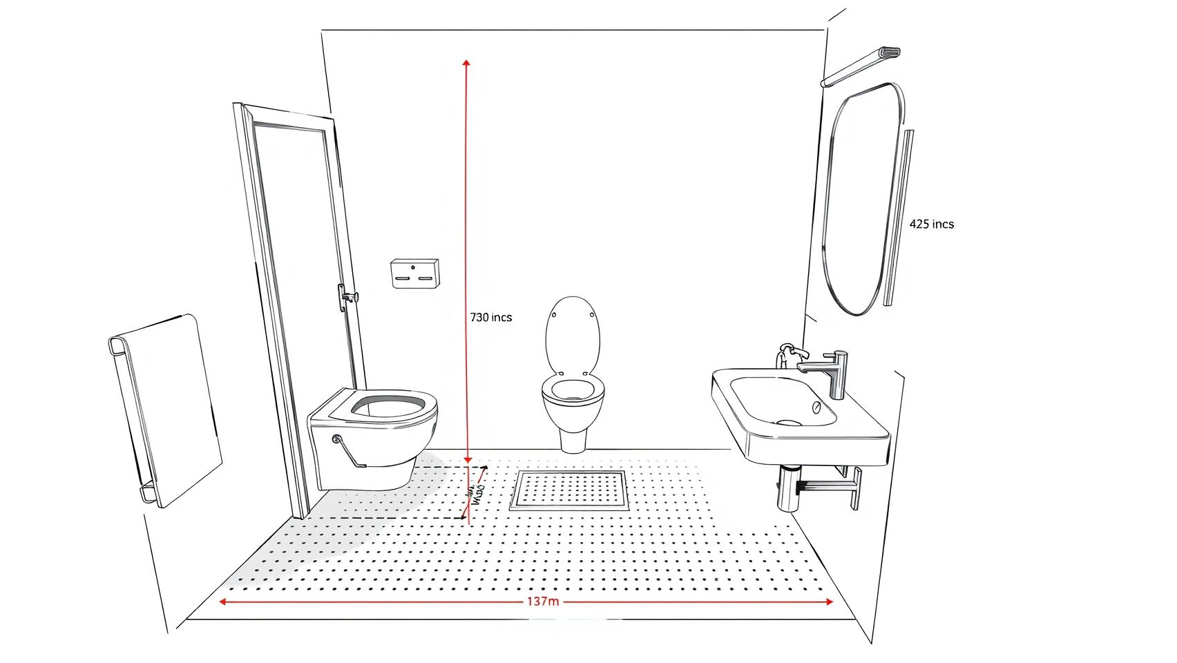 Dimensões mínimas banheiro acessível NBR 9050: área de giro, porta, vaso e pia