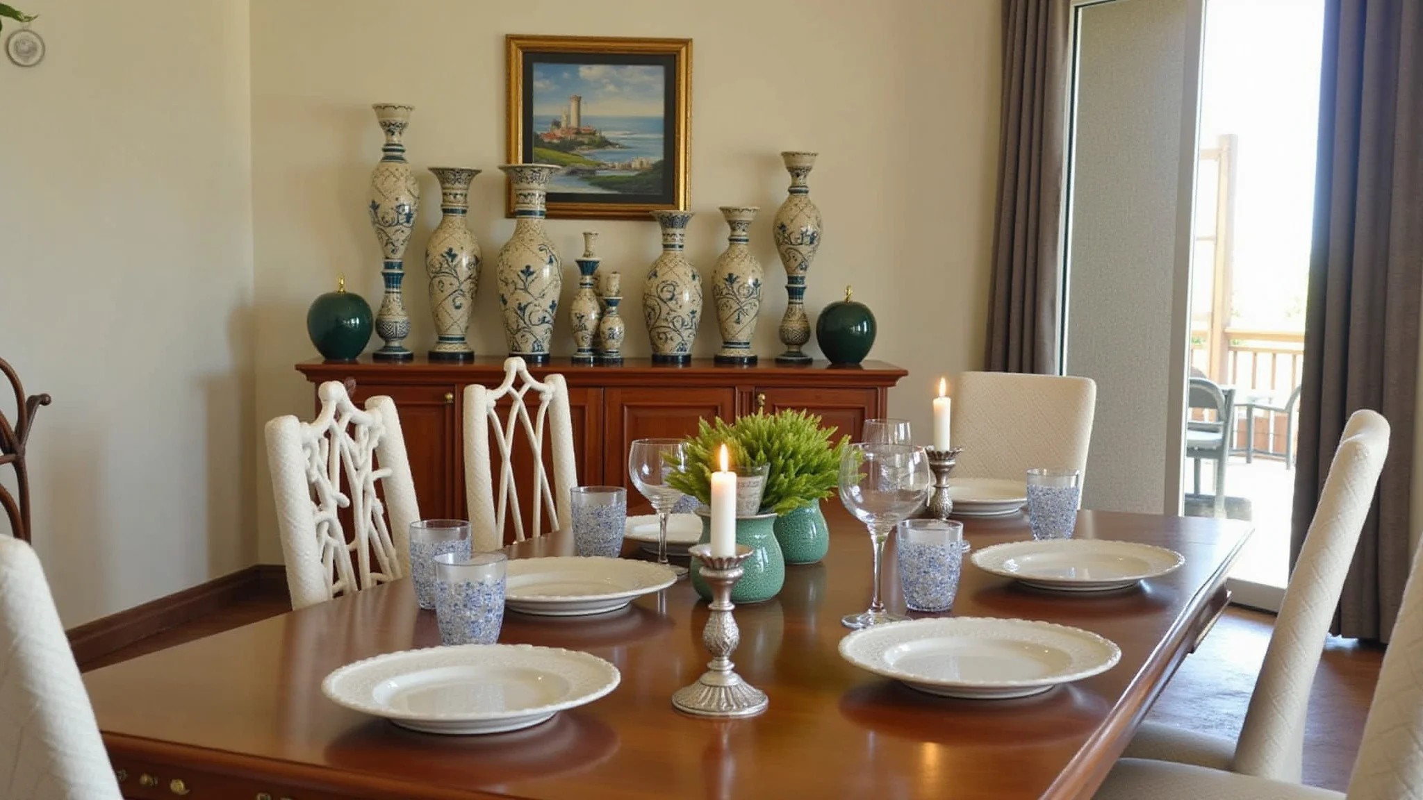 Sala de jantar com acessórios decorativos adicionando personalidade.
