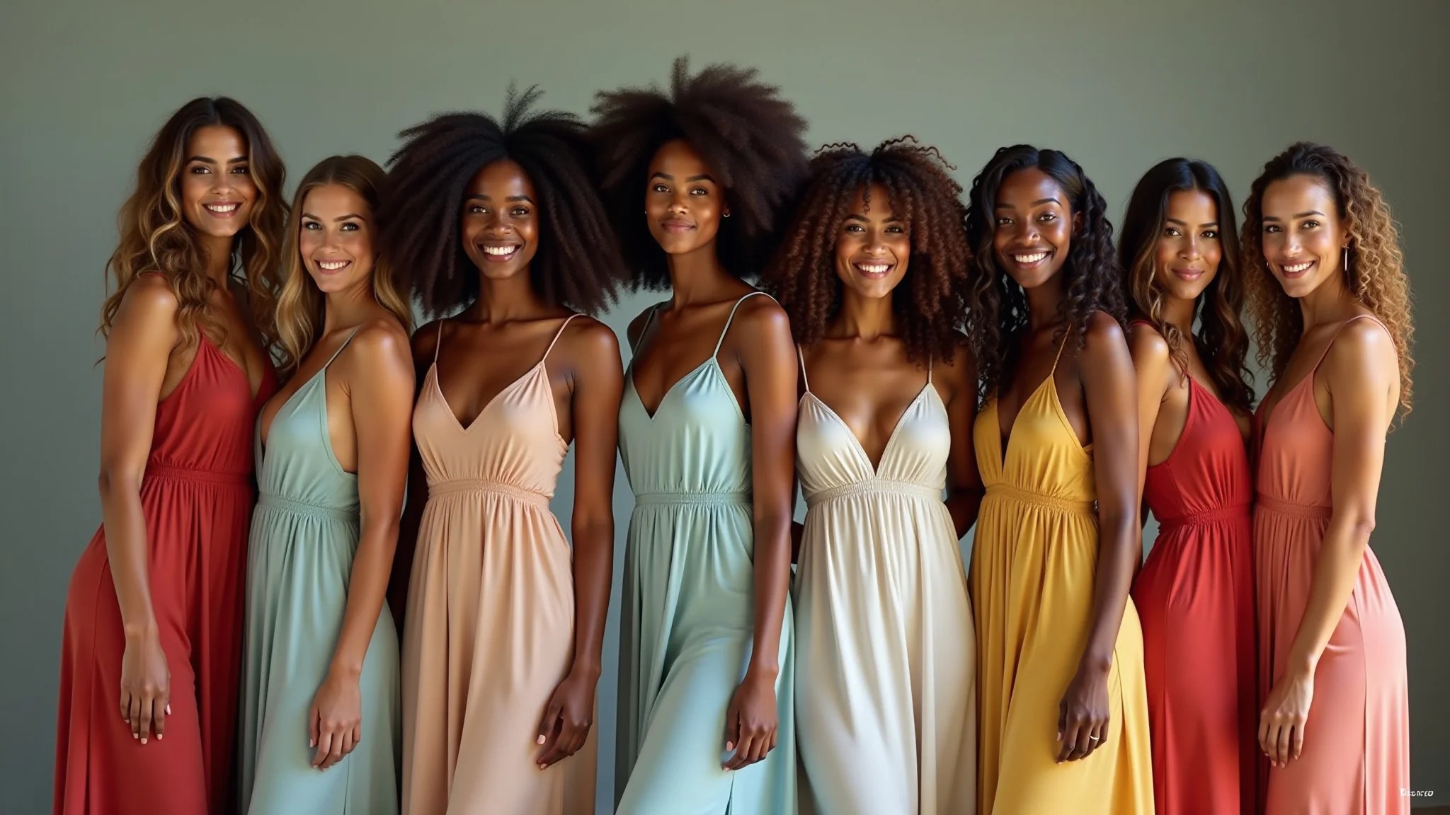 Grupo de mulheres brasileiras com diferentes estilos usando slip dress.