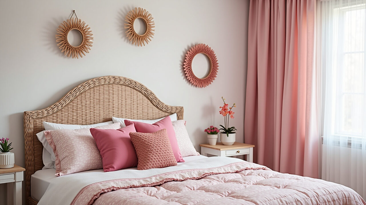 Quarto feminino com decoração DIY e objetos customizados.