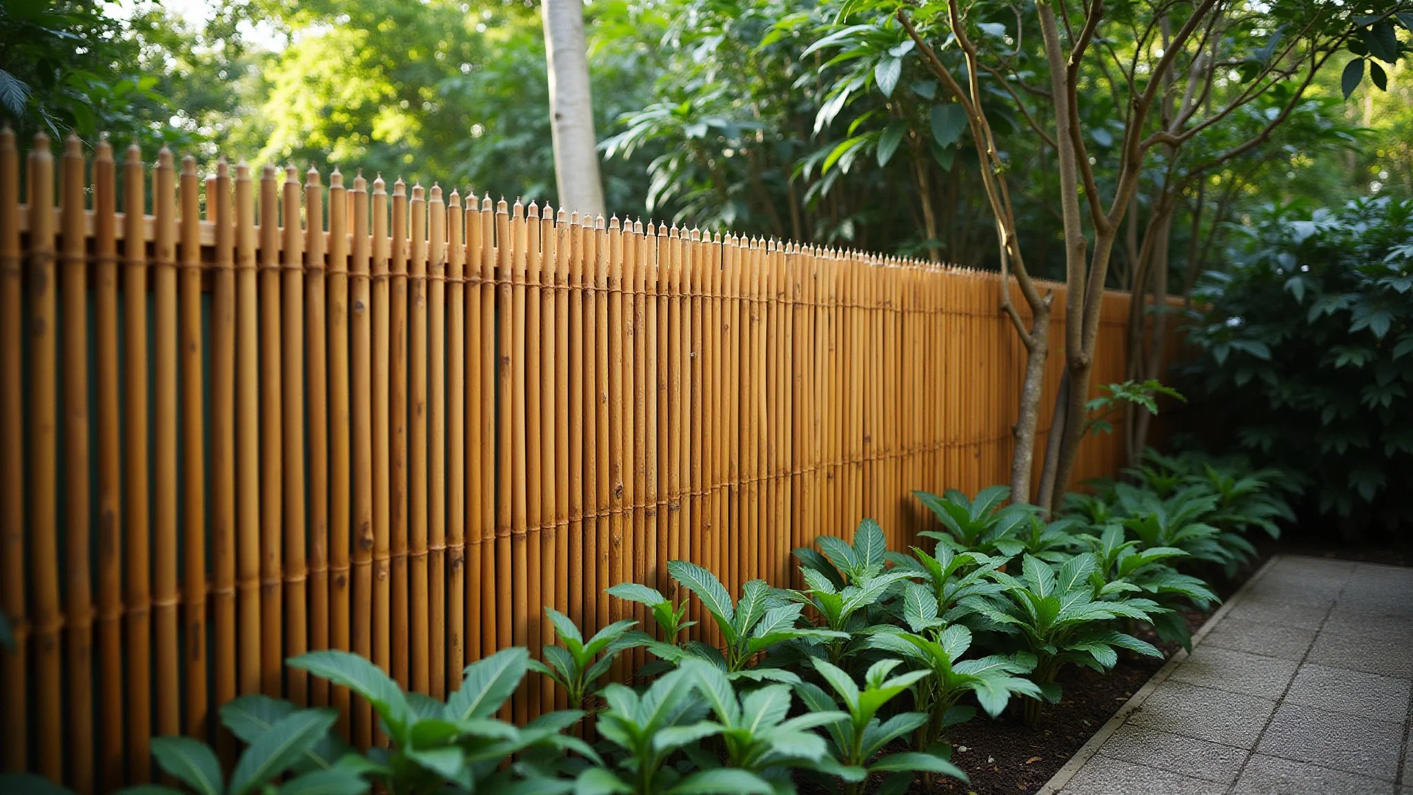 Cerca viva de bambu elegante em um jardim brasileiro.