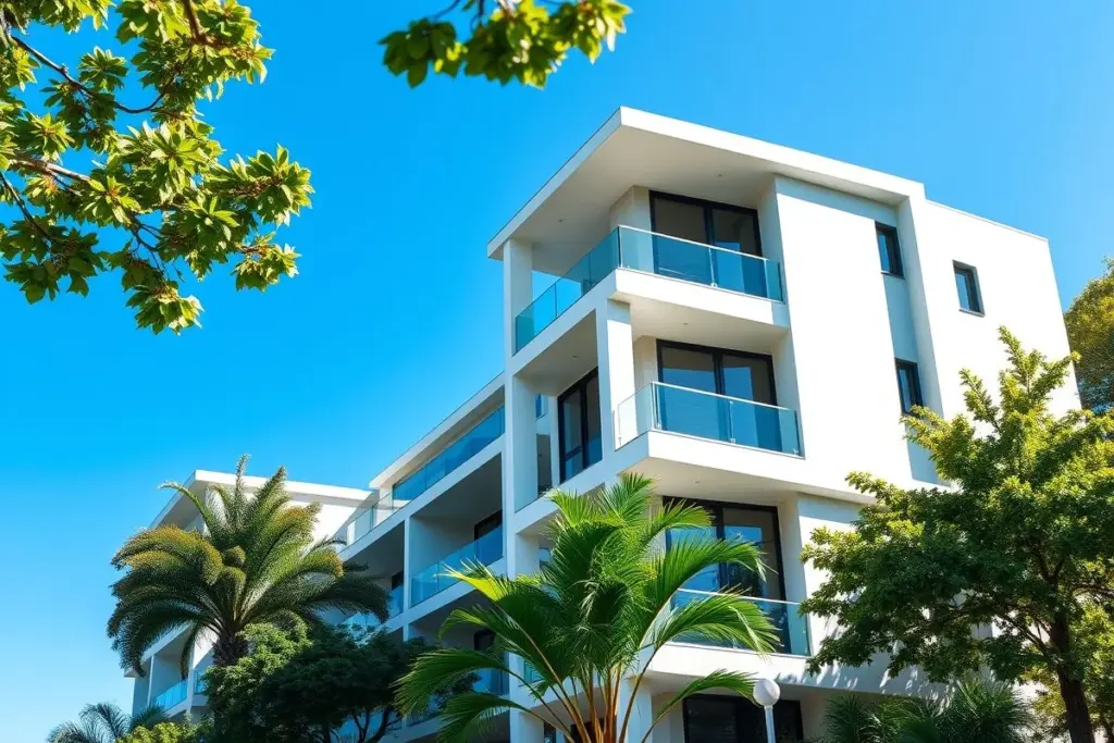 Fachada moderna de prédio residencial em São Paulo, arquitetura contemporânea.
