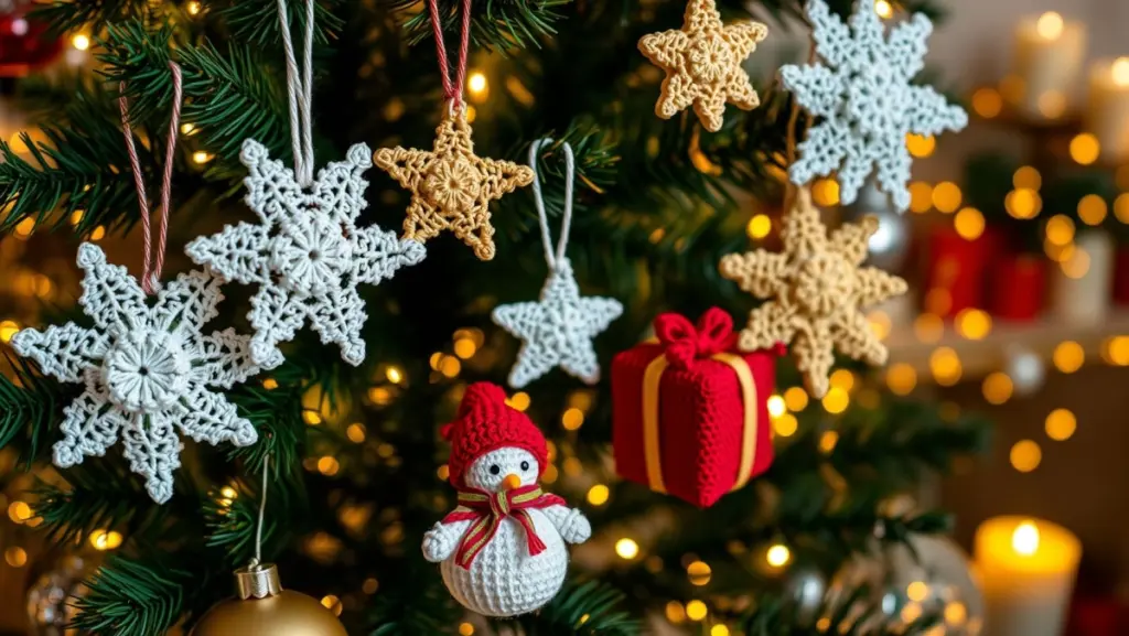 Enfeites de Árvore de Natal em Crochê: Charme e Delicadeza