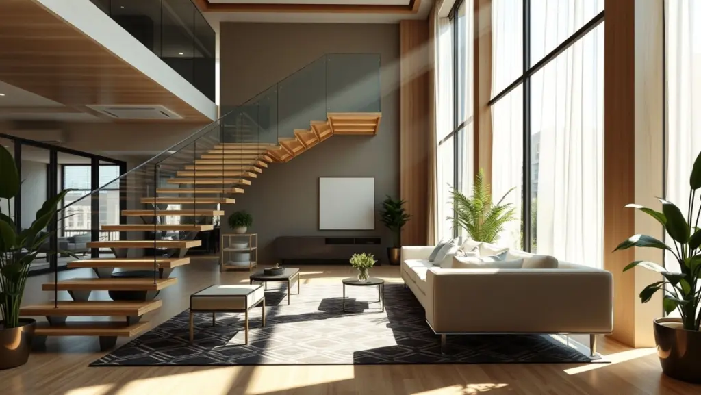 Escadas Flutuantes com Corrimão de Vidro: Elegância e Modernidade