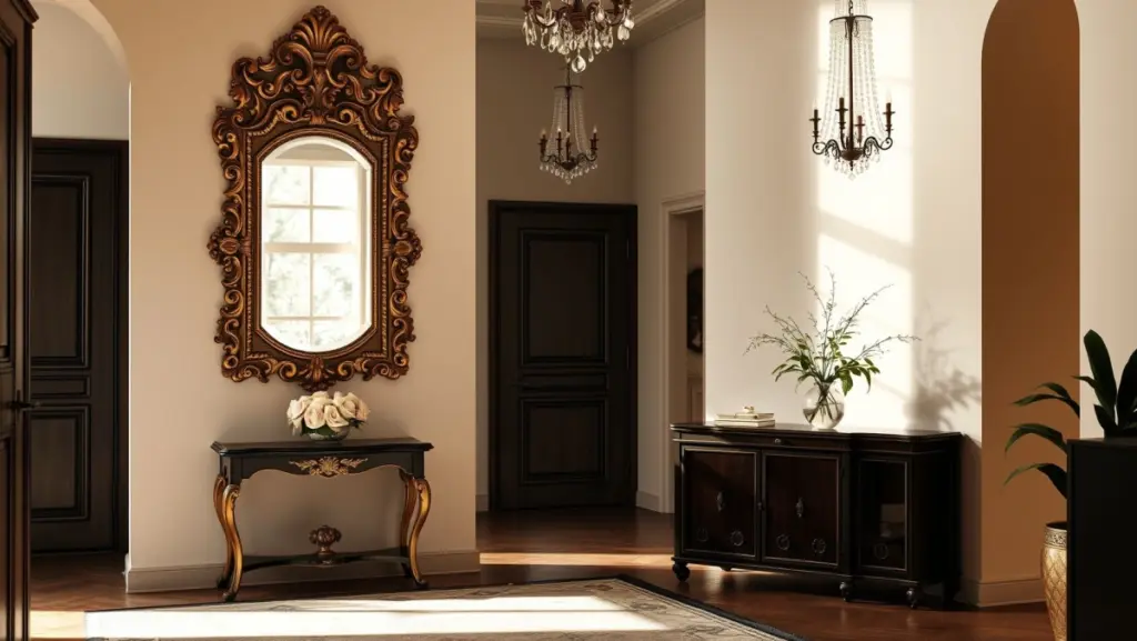Espelho Vintage com Moldura Dourada: Ponto Focal em Hall de Entrada Brasileiro
