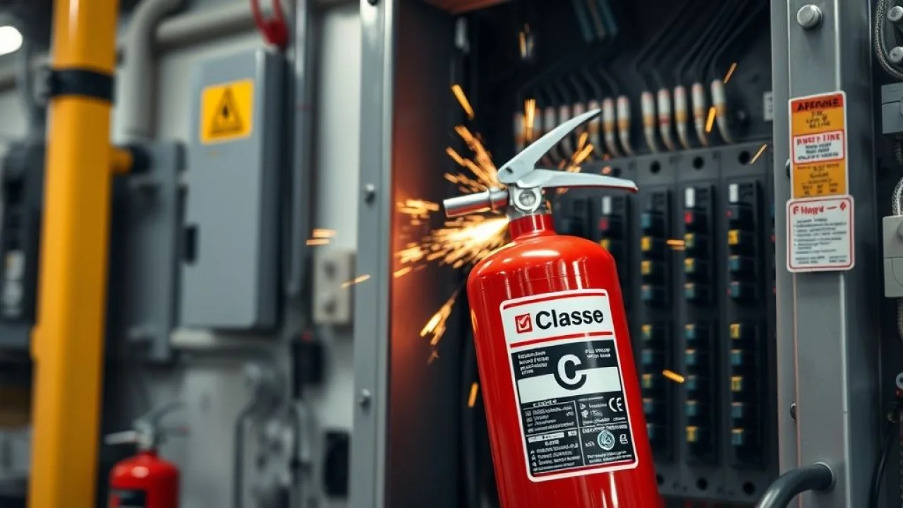 Extintor Classe C sendo usado em painel elétrico