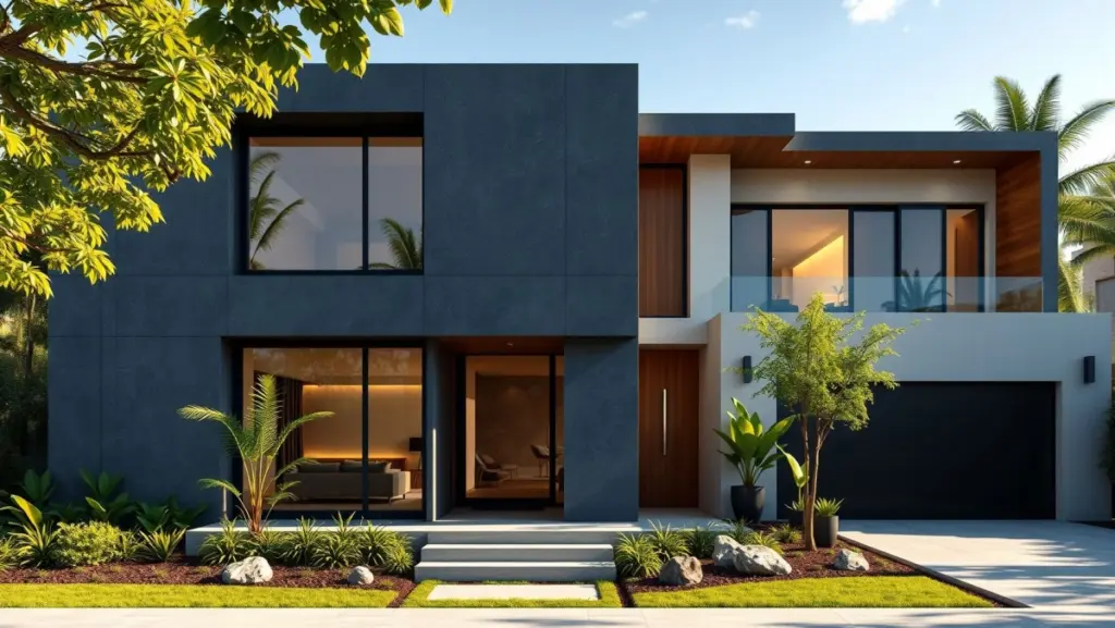 Fachada Moderna com Revestimento em Granito Cinza: Impacto Visual