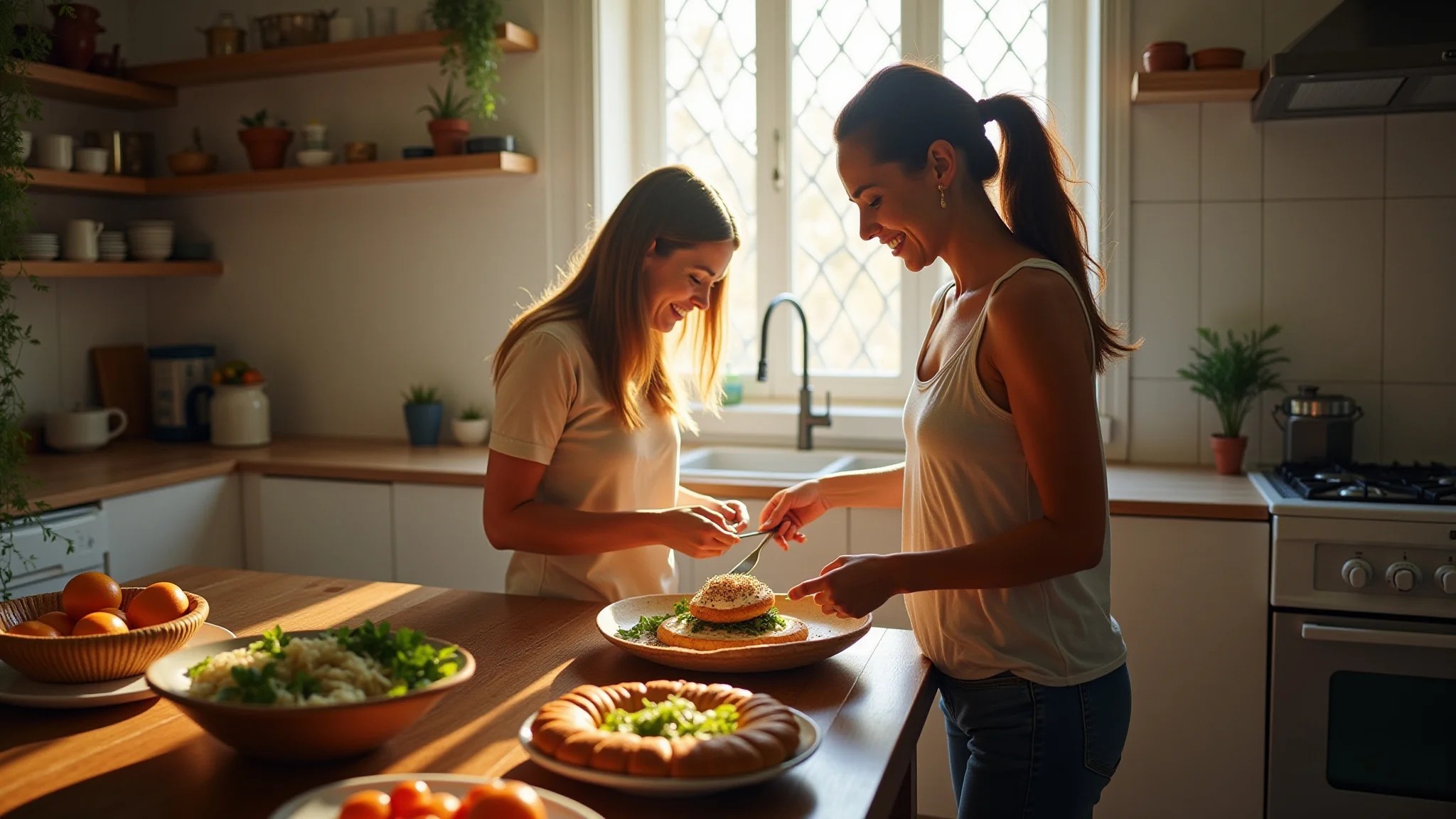 Família desfrutando de momentos em uma ilha de cozinha.