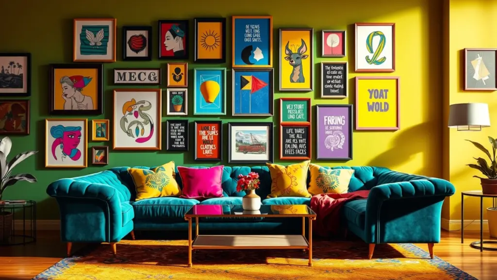 Gallery Wall Colorida: Vibrantes e Alegres Quadros para Sala