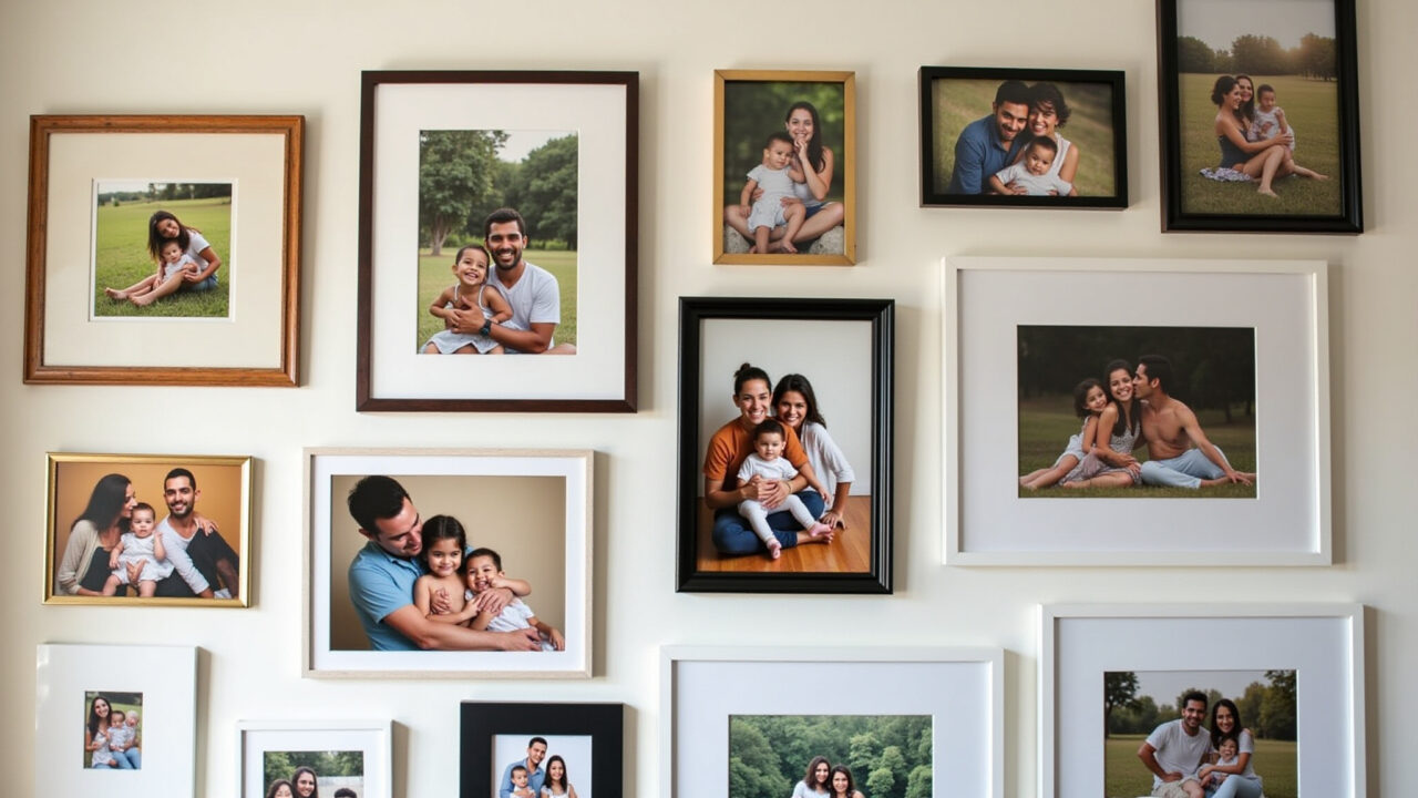 Galeria de fotos em parede alta com pé direito duplo.