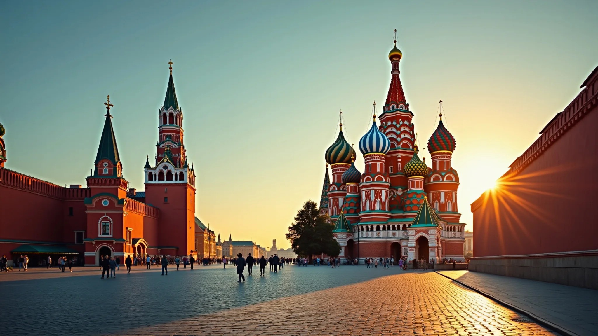 Vista da Praça Vermelha em Moscou com a Catedral de São Basílio ao fundo.