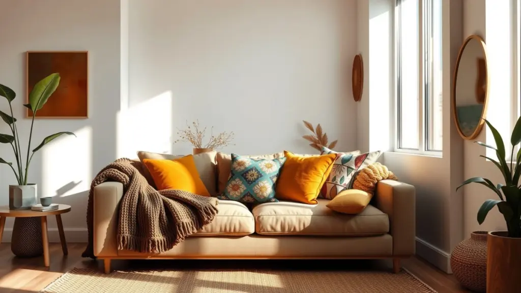 H3: Paleta de Cores: Amarelo, Neutros e Toques Vibrantes em Salas Compactas