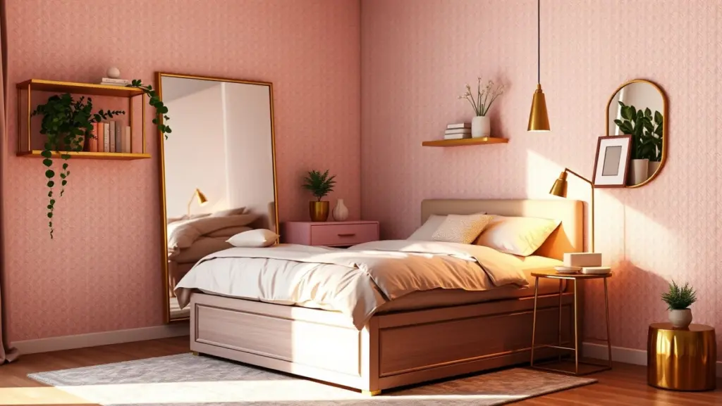 H3: Quarto Rosa e Dourado Pequeno: Otimização de Espaço