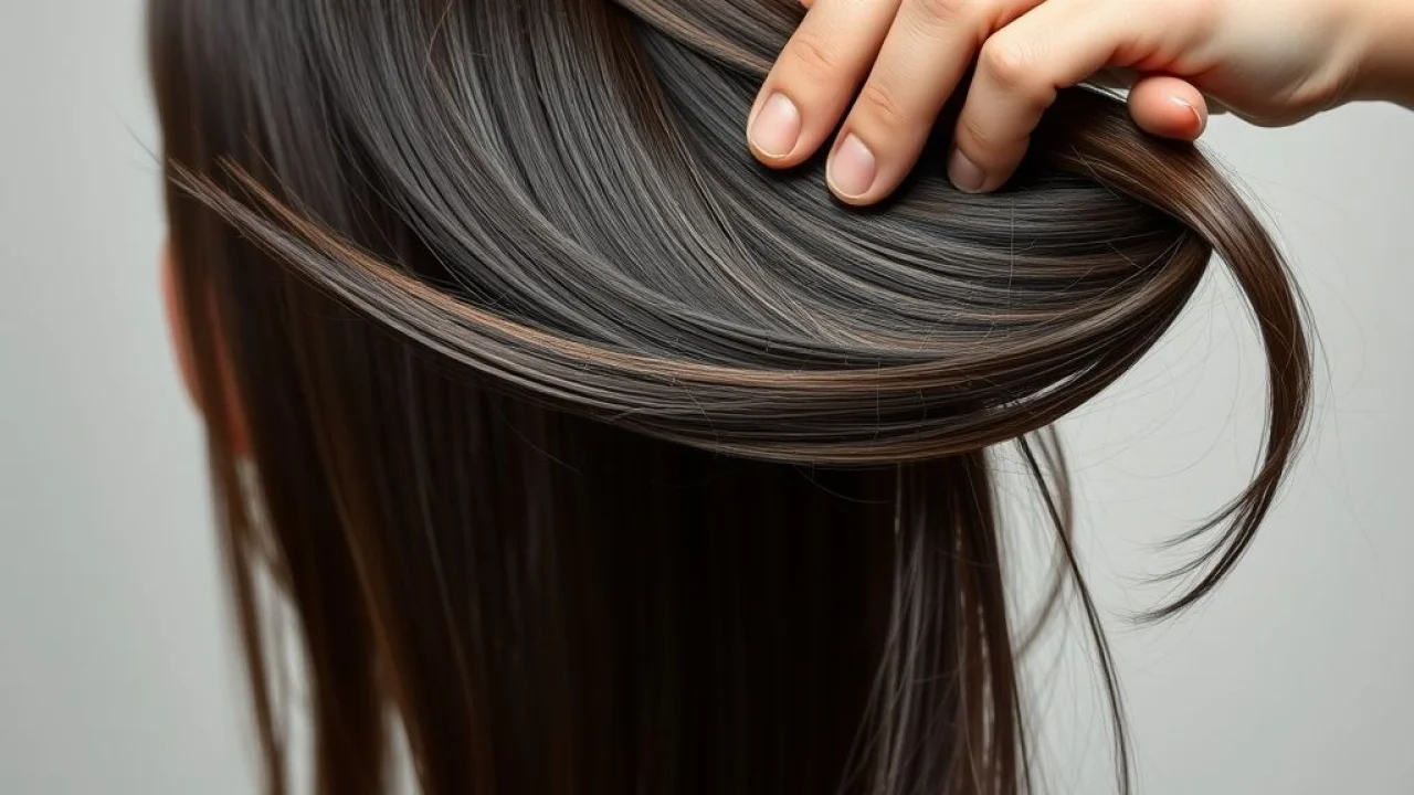 Teste de elasticidade do cabelo mostrando um fio esticado.