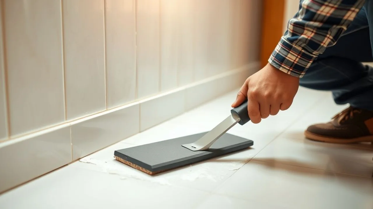 Aplicando rejunte branco em piso de casa no Brasil