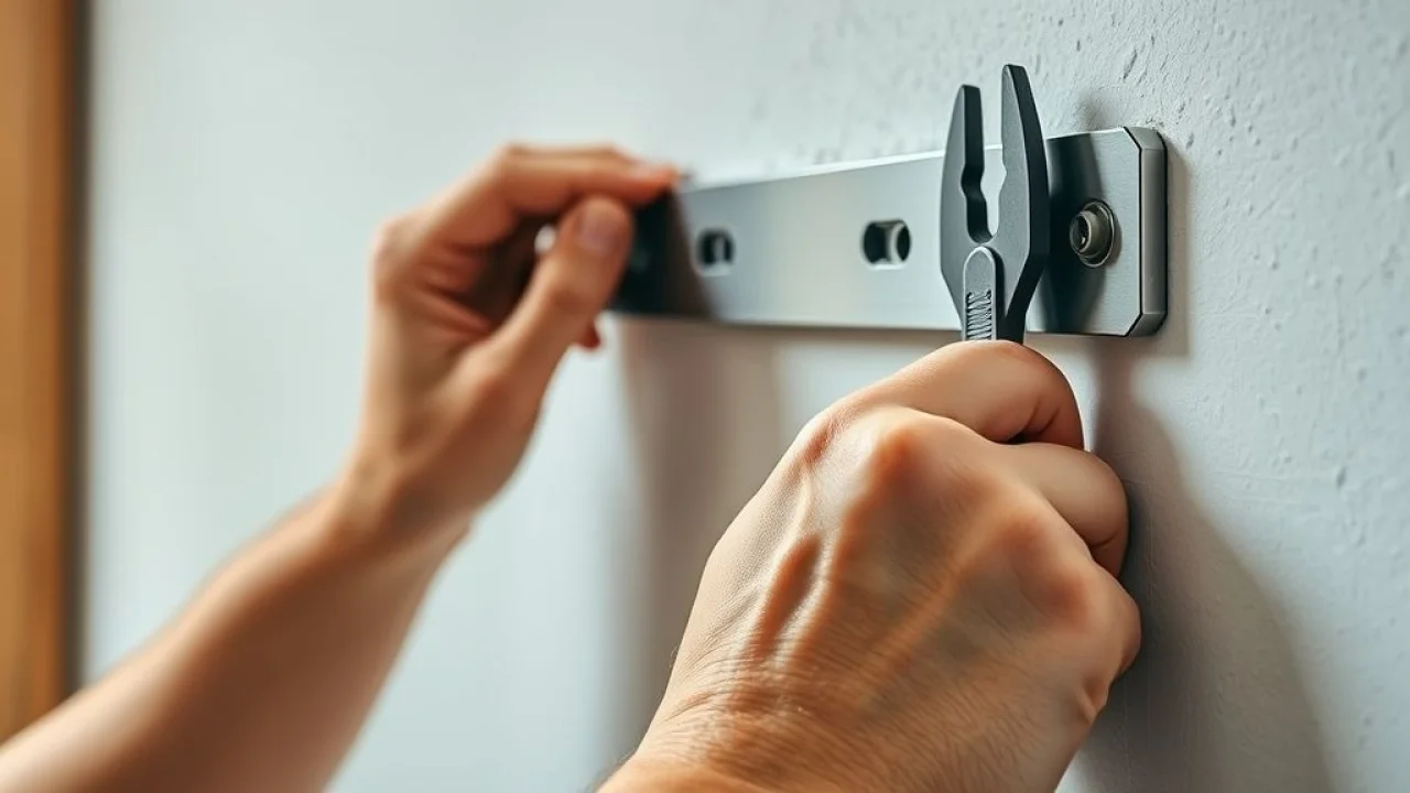 Mãos instalando contramarco com parafusadeira em parede brasileira.
