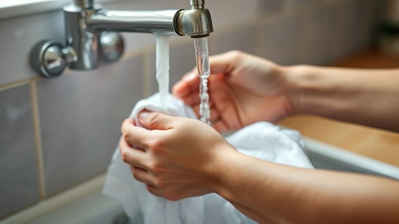 Enxaguando mancha de vinho tinto em camisa branca com água fria; ação imediata.