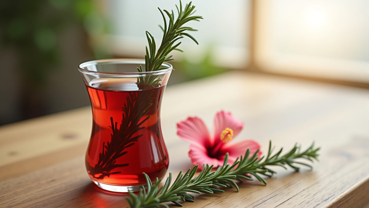Chá de hibisco com alecrim para cabelo.