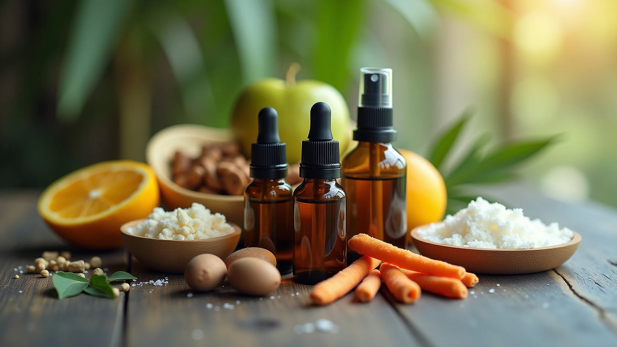 Óleos essenciais e ingredientes para aromatizador caseiro.