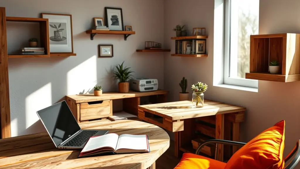 Home Office Barato: Decoração com Pallets e Suculentas