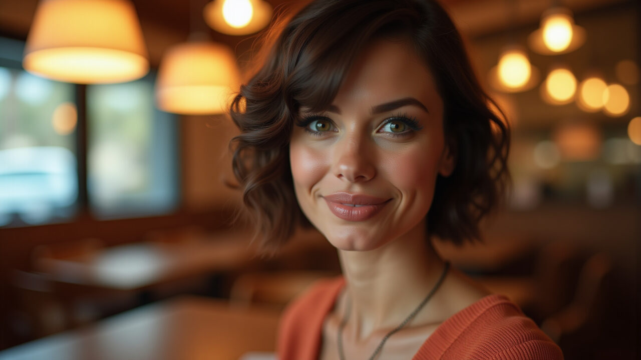 Short bob morena iluminada elegante.