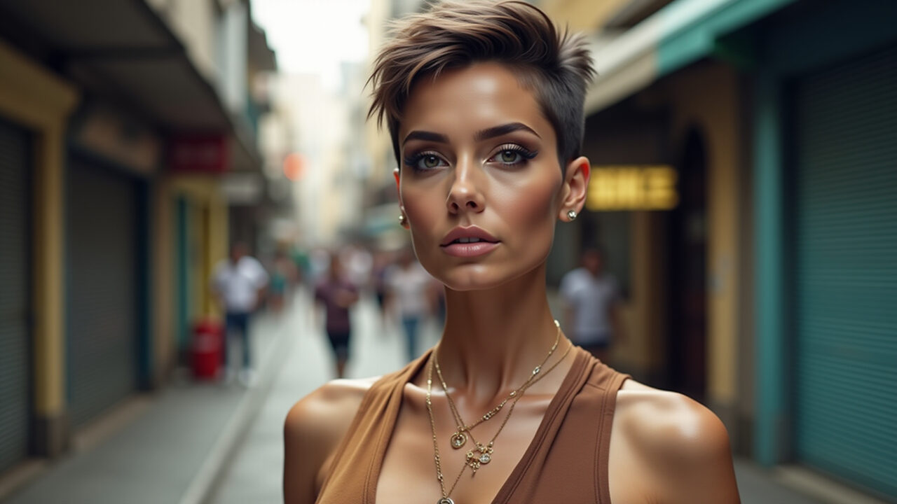 Pixie cut assimétrico: mulher moderna e ousada.