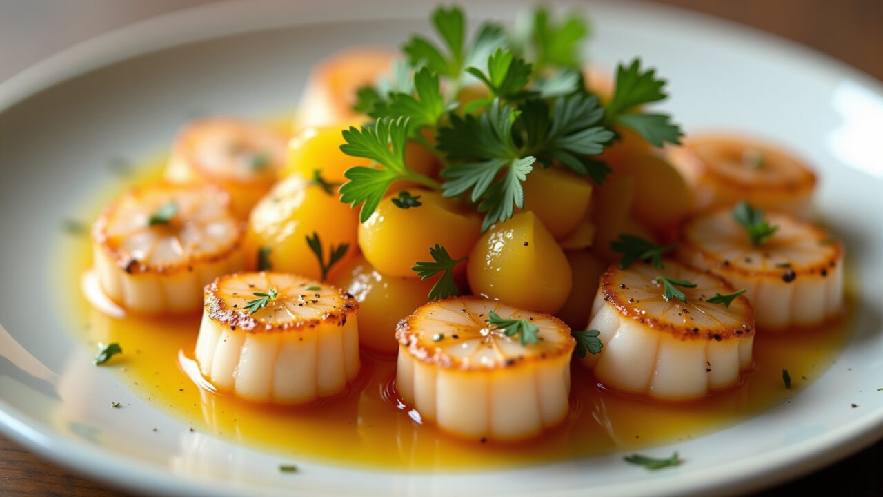 Crudo de Vieira com Maracujá e Coentro, exótico e surpreendente.