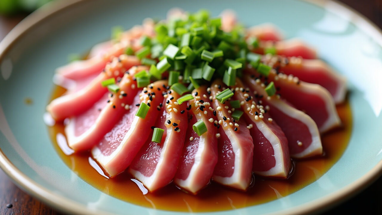 Crudo de Atum Selado com Molho Ponzu, um toque de calor e sabor.