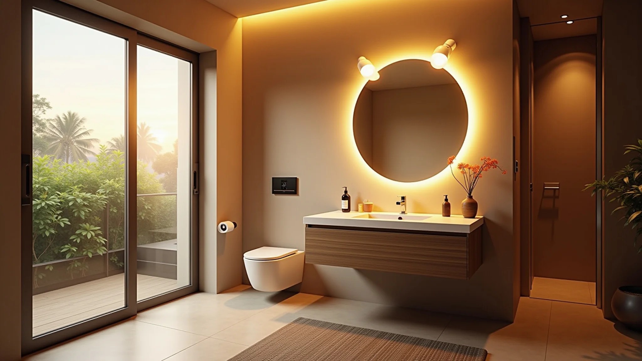 Banheiro relaxante com spots de LED e iluminação suave, estilo brasileiro.
