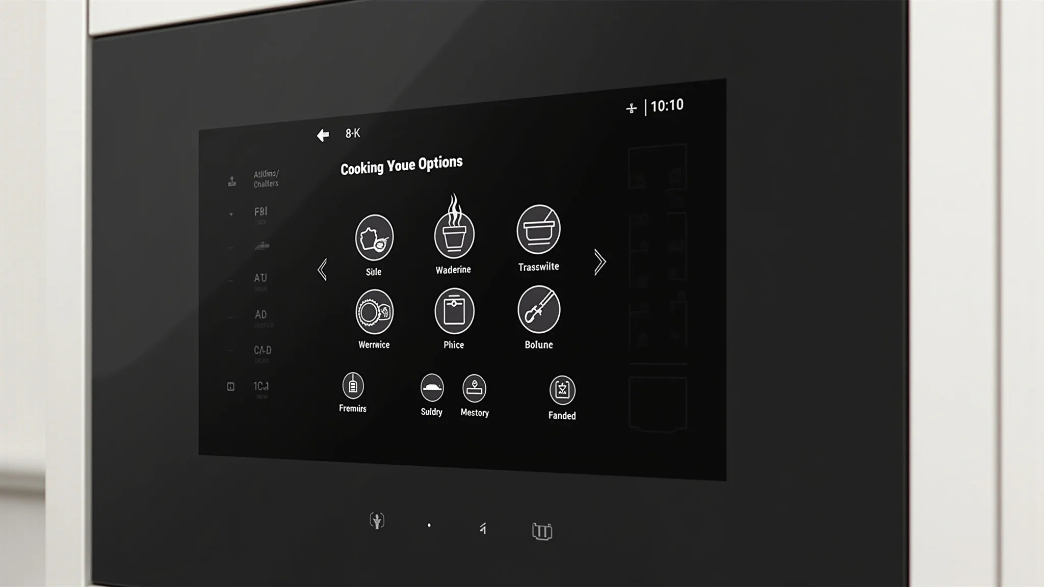 Interface de um micro-ondas de embutir mostrando opções de cozimento.