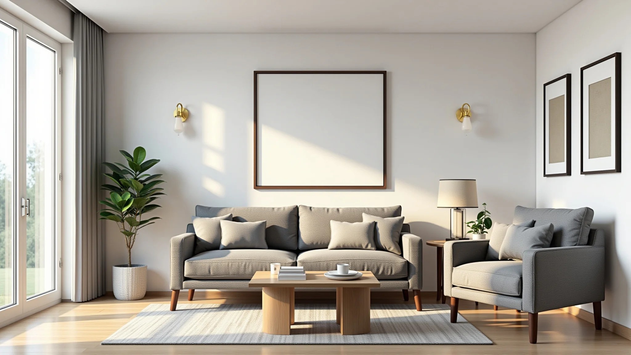 Planta baixa de sala pequena com dimensões de móveis otimizando o espaço.