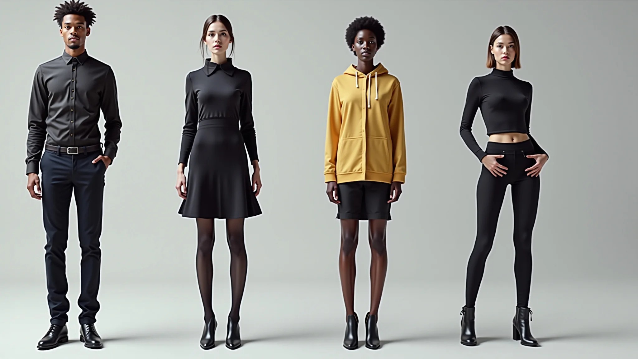 App de moda com realidade aumentada, prova virtual de roupas, diversos tipos de corpos.